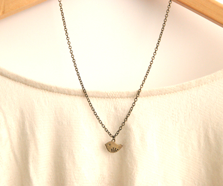Small Swallow Bird Vintage Style Antique Brass Necklace, perfect for a Vintage Style Wedding